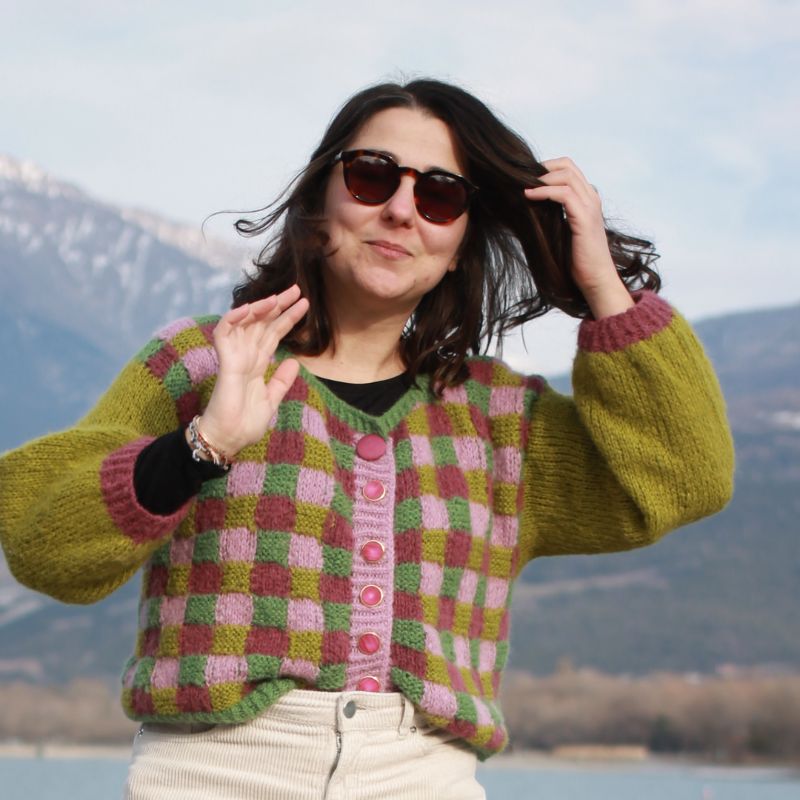 modele tricot point panier multicolore