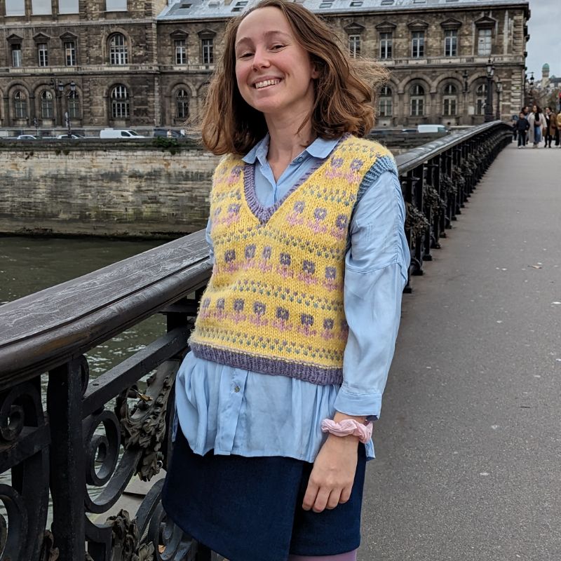 patron de tricot pull sans manche avec changement de couleur jacquard